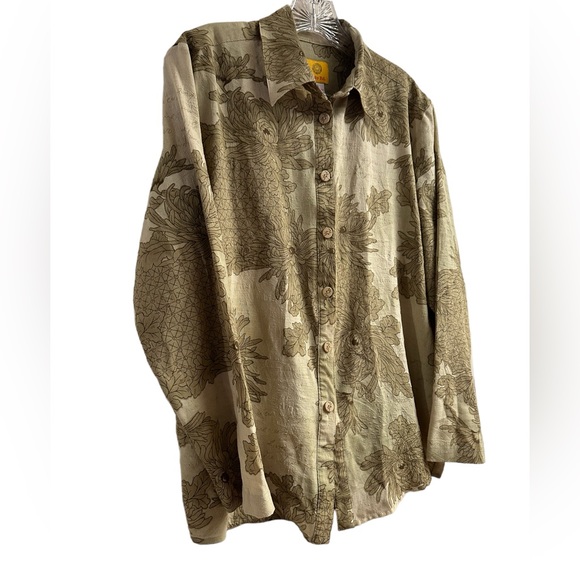Ruby Rd Fall Button Down Top Khaki Jungle Safari Earthy Long Sleeve Size 10 - Picture 6 of 16
